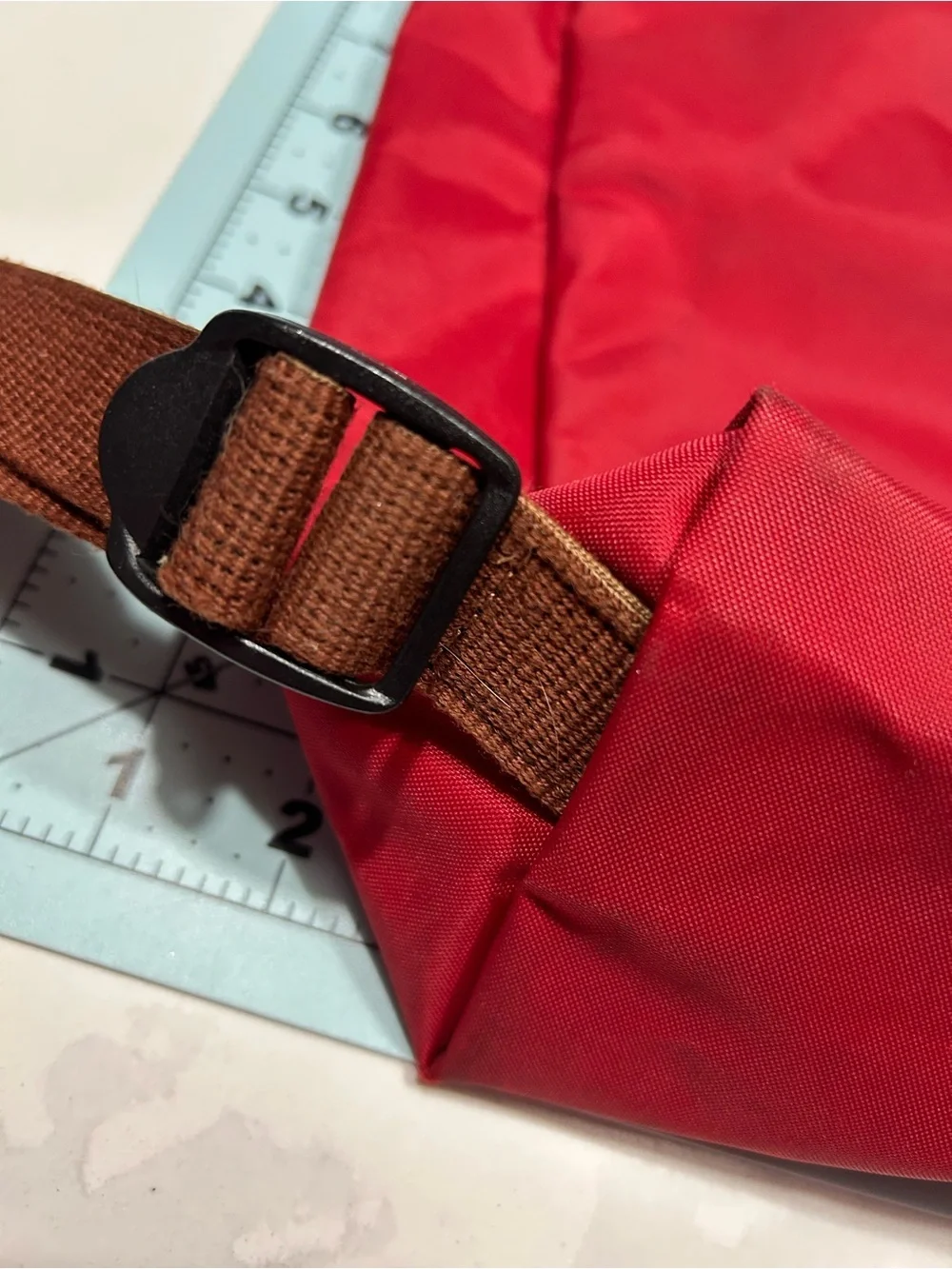 Longchamp Red Nylon Backpack with Brown Leather Flap